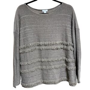 J.Jill Sweater Womens SMALL Fringe Long Sleeve Pull Over Wool Viscose Blend EUC